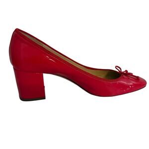 J.CREW Evie Red Patent Leather Ballet Style Block Heel Pumps Coquette Shoes Bow